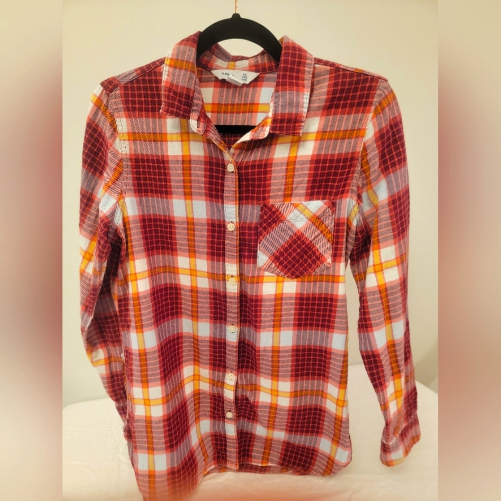 Old Navy Burgundy, Pink, White, Yellow Plaid Shirt